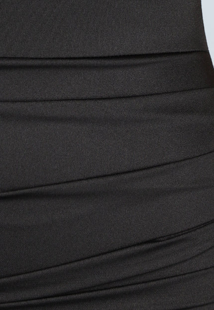 Zwarte Padded Satijnen Jurk met Twist Detail