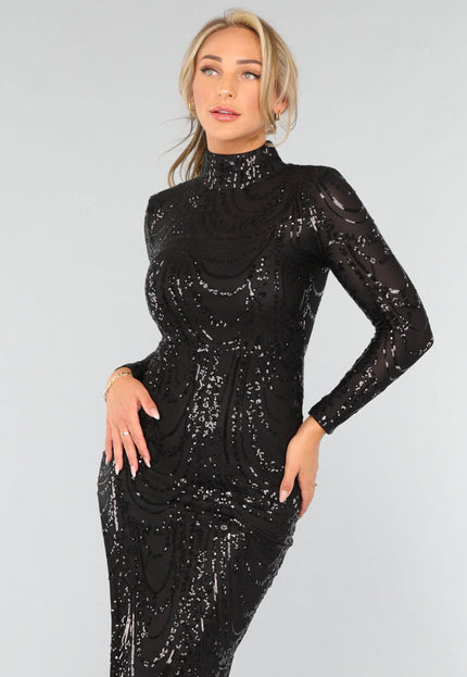 OP=OP.05.NL Zwarte Pailletten Galajurk met Schoudervullingen