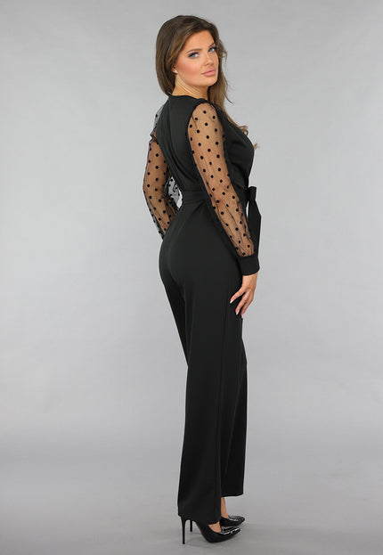 OP=OP.51.NL Zwarte Puff Jumpsuit met Polkadot Mouwen