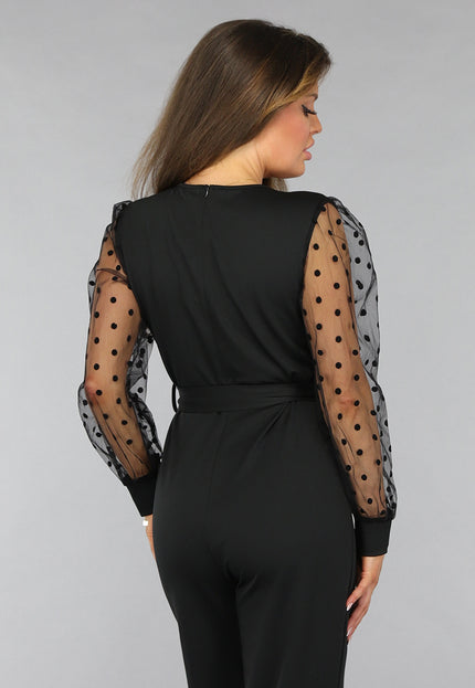 OP=OP.51.NL Zwarte Puff Jumpsuit met Polkadot Mouwen