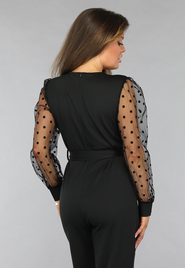 OP=OP.51.NL Zwarte Puff Jumpsuit met Polkadot Mouwen