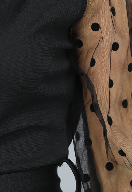 OP=OP.51.NL Zwarte Puff Jumpsuit met Polkadot Mouwen