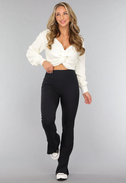 Zwarte Ribstof Flair Sportlegging met Split