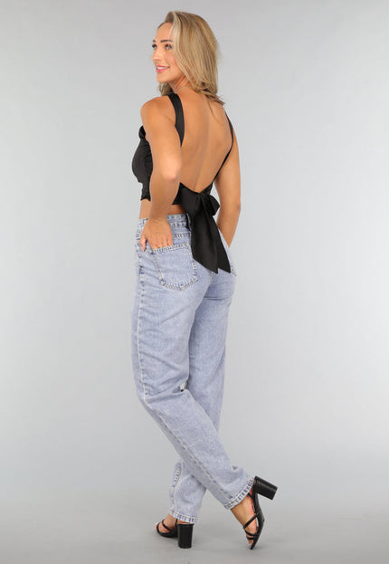 OP=OP.38.R Zwarte Satin Top met Strikdetail