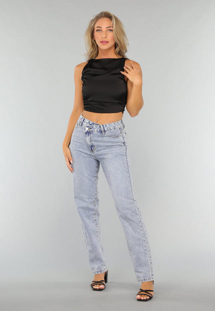 OP=OP.38.R Zwarte Satin Top met Strikdetail