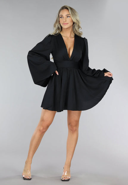 Zwarte Skaterjurk met Pofmouwen