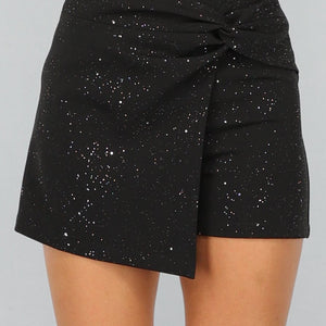 Zwarte Skort met Glitters en Twist Detail