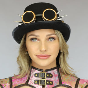 Zwarte Steampunk Hoed met Bril