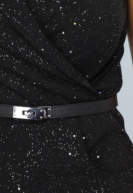 Zwarte Straight Leg Stretch Glitter Jumpsuit