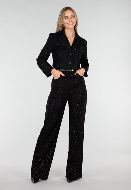 Zwarte Straight Leg Stretch Glitter Jumpsuit