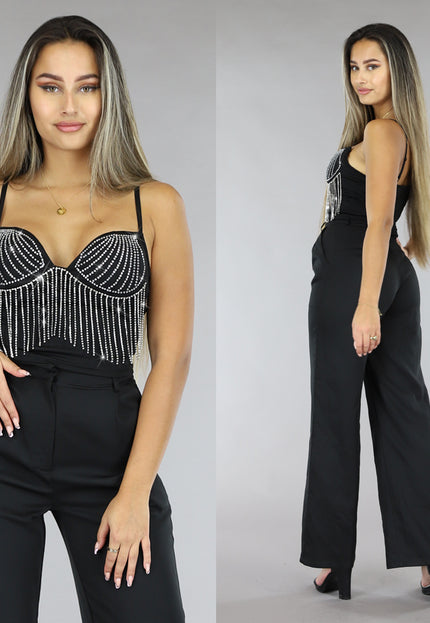 Zwarte Strass Top met Cups