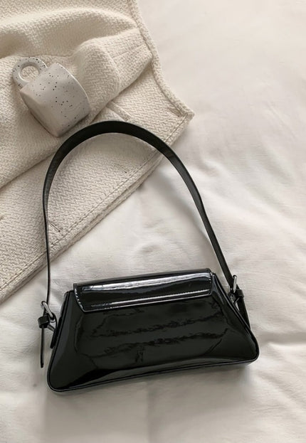 Zwarte Verstelbare Lak Schoudertas