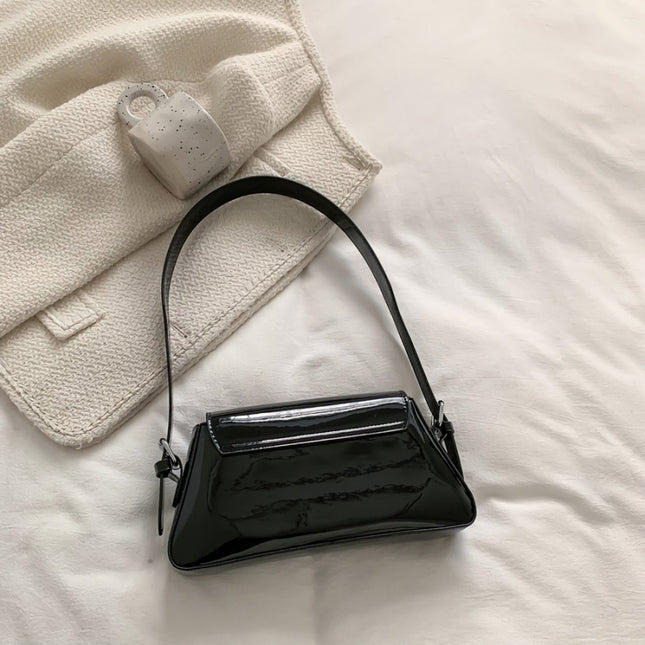 Zwarte Verstelbare Lak Schoudertas