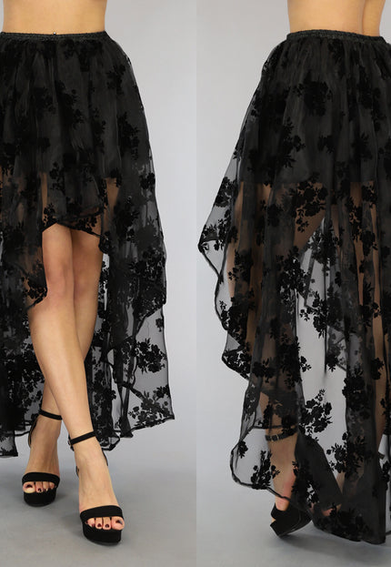 Zwarte Victorian Mullet Rok met Print