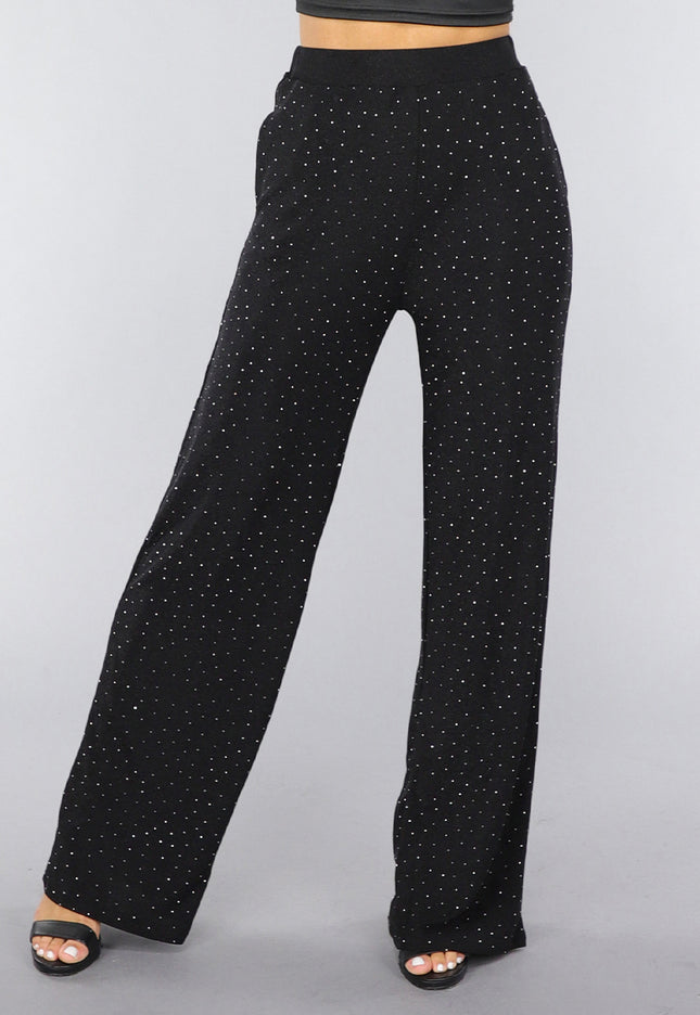 OP=OP.AV.12 Zwarte Wide Leg Glitter Broek