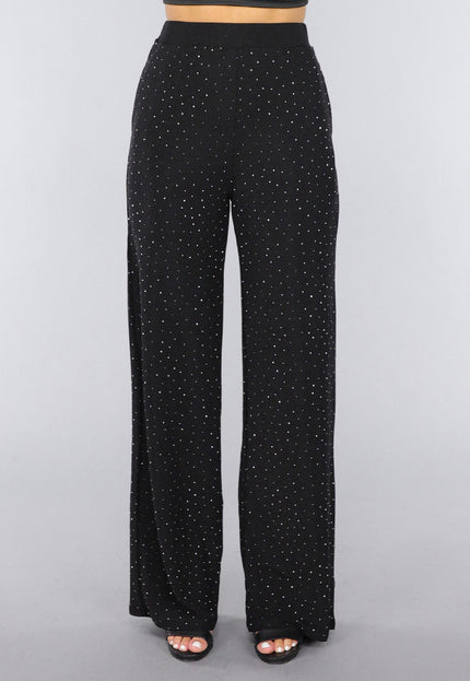 OP=OP.AV.12 Zwarte Wide Leg Glitter Broek