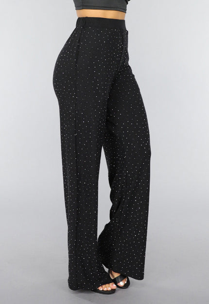 OP=OP.AV.12 Zwarte Wide Leg Glitter Broek