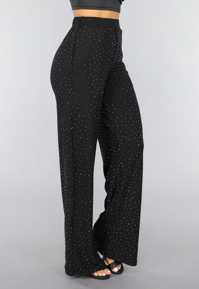 OP=OP.AV.12 Zwarte Wide Leg Glitter Broek