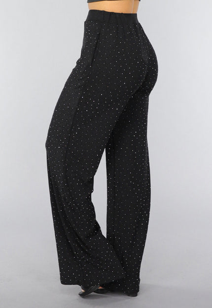 OP=OP.AV.12 Zwarte Wide Leg Glitter Broek