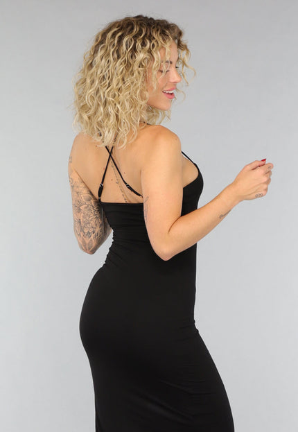 Zwarte Zachte Bodycon Jurk met Split